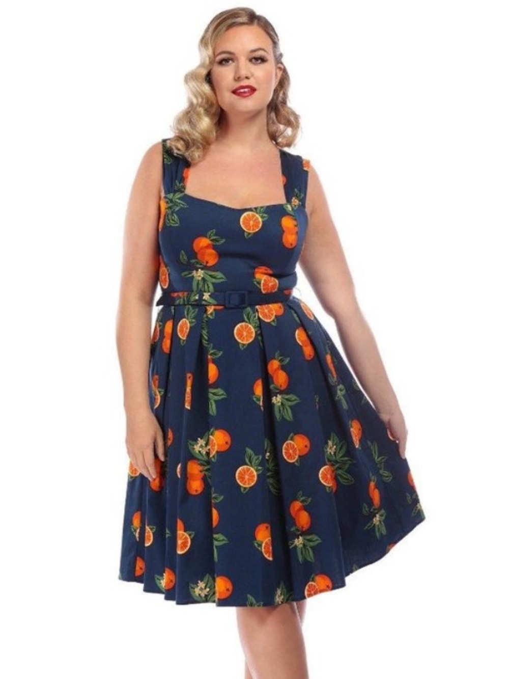 Collectif London Jill Oranges Swing Dress 1950s retro XS A-line cotton *no belt